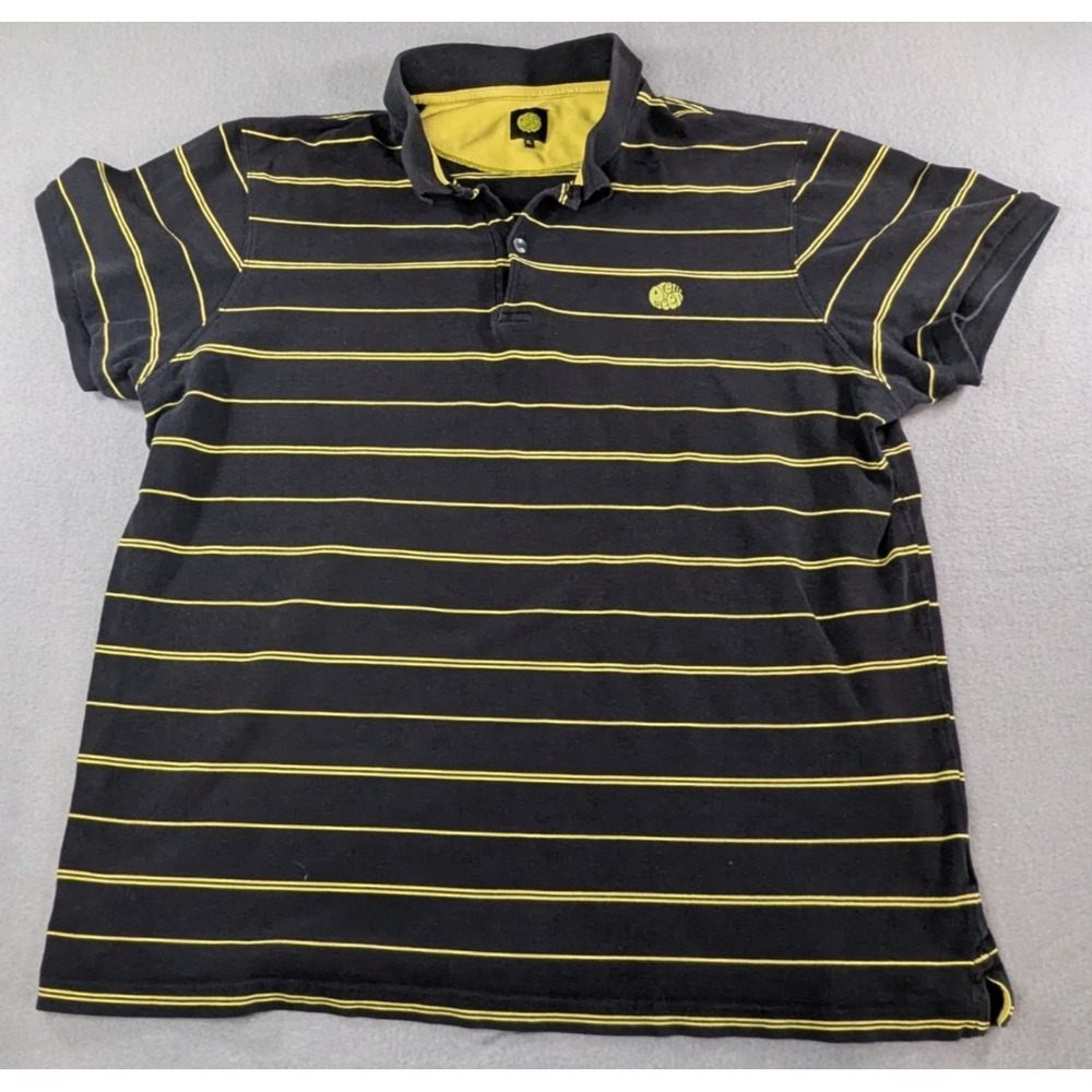 Pretty Green Mens Striped Pique Polo Shirt XL Black‎ Yellow
